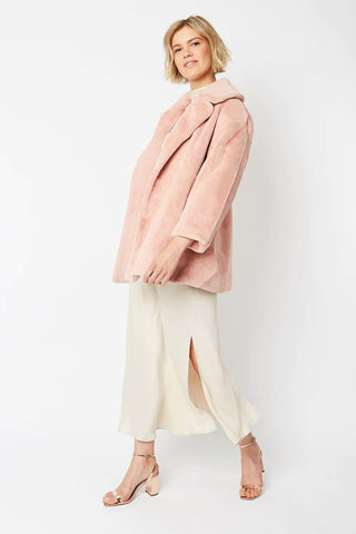 Light Pink Faux Fur Midi Coat-1