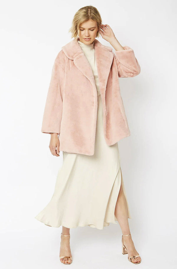 Light Pink Faux Fur Midi Coat-0