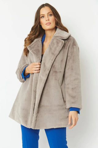 Light Grey Faux Fur Midi Coat-1