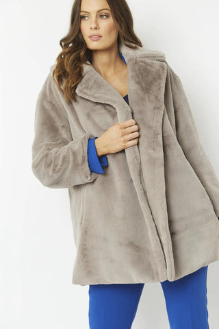 Light Grey Faux Fur Midi Coat-2