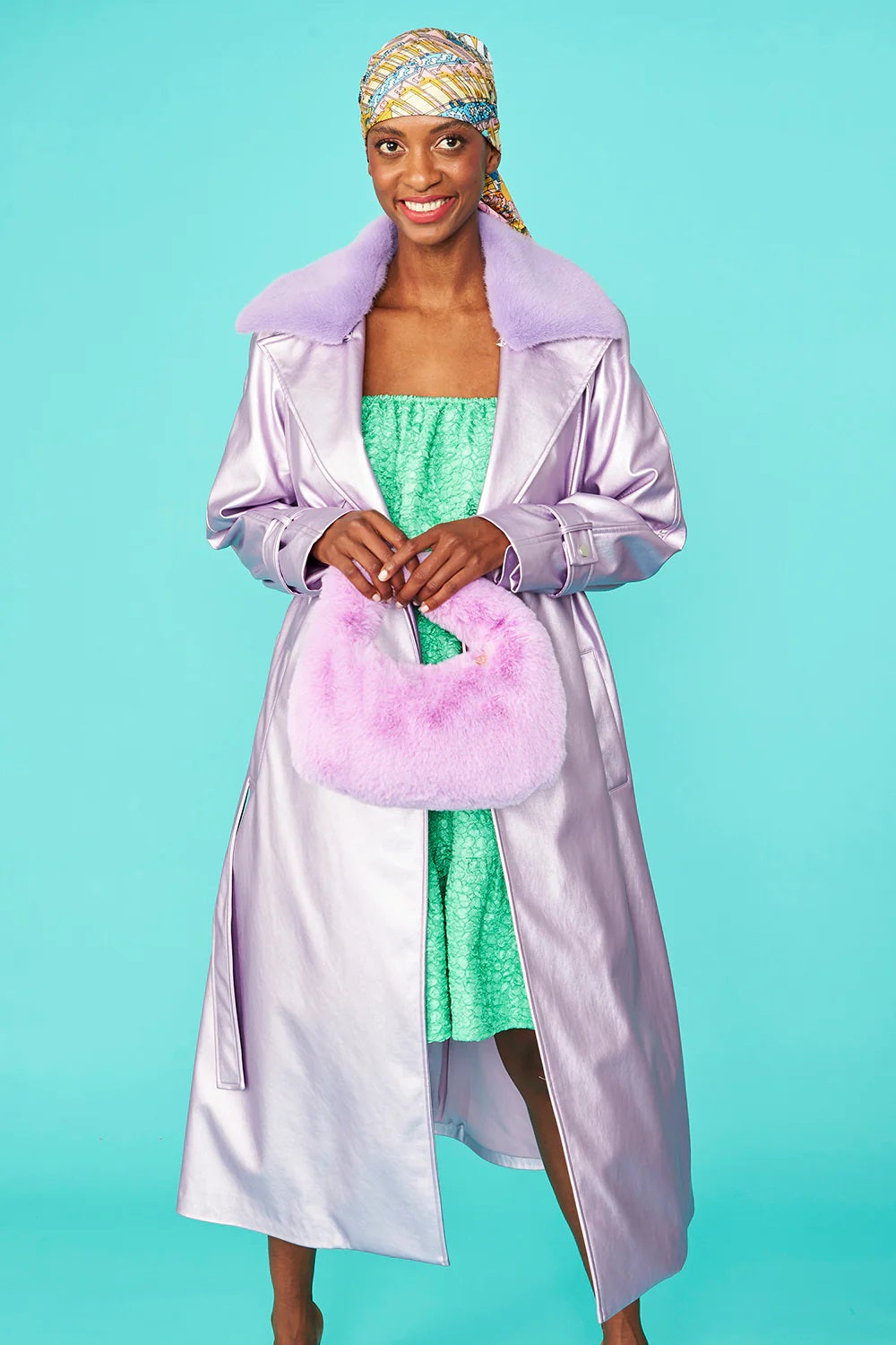 Lilac Faux Suede Metallic Maxi Trench Coat-2