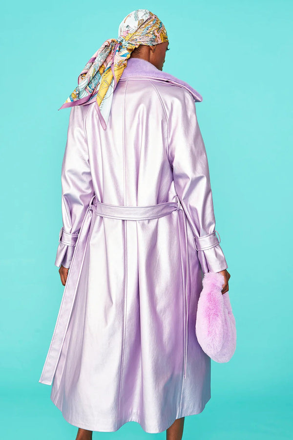 Lilac Faux Suede Metallic Maxi Trench Coat-3