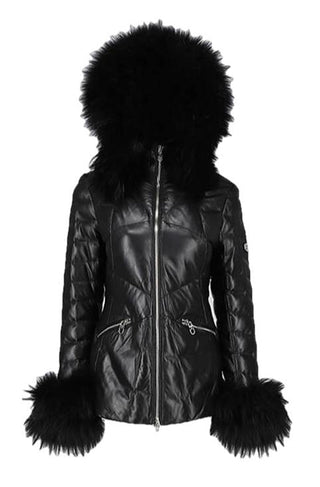 Mardi Gras Womens Fur Hooded Leather Jacket-0