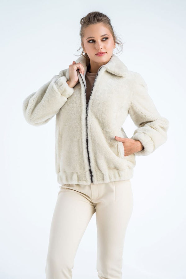 Cream Lamb Sheepskin Merino Fur Jacket-2