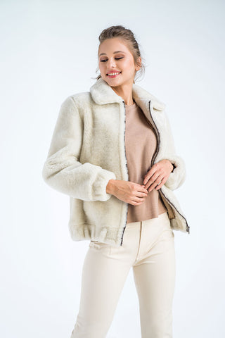 Cream Lamb Sheepskin Merino Fur Jacket-0