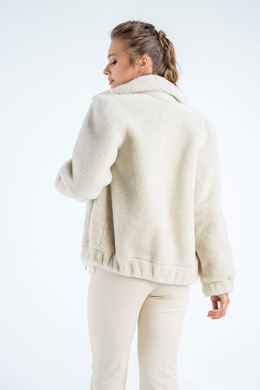 Cream Lamb Sheepskin Merino Fur Jacket-1