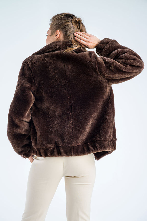 Taupe Lamb Sheepskin Merino Fur Jacket-3