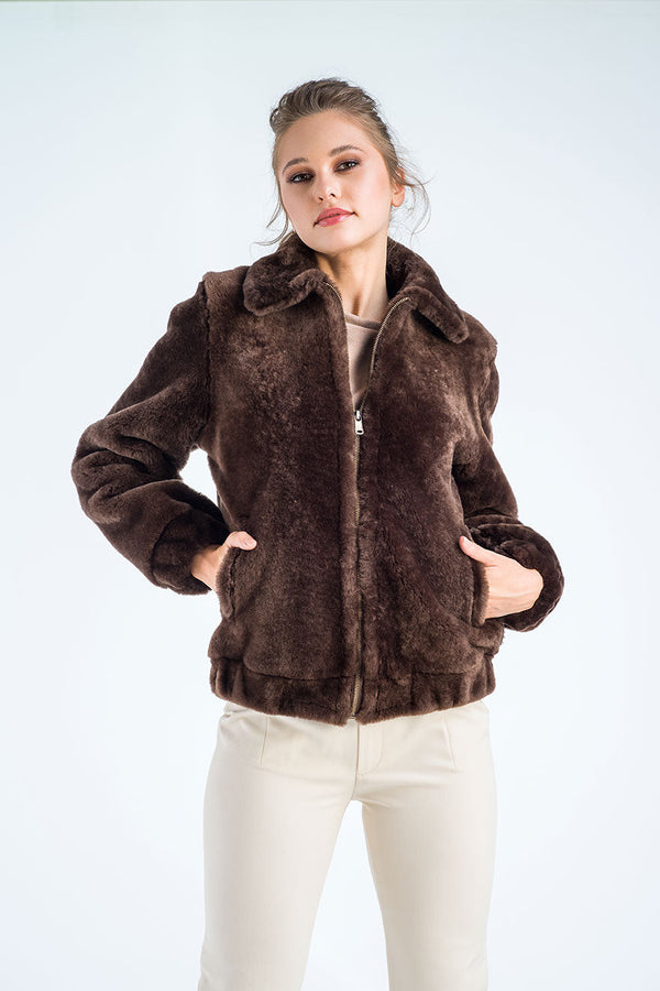 Taupe Lamb Sheepskin Merino Fur Jacket-2