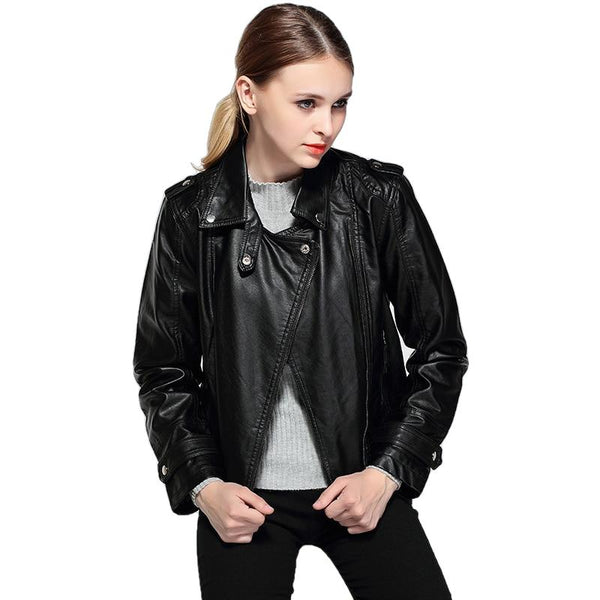 Mikayla Womens Faux Leather Jacket with Rivets-0