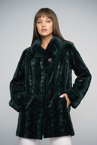 Olive Genuine Mink Fur Midi Coat-0