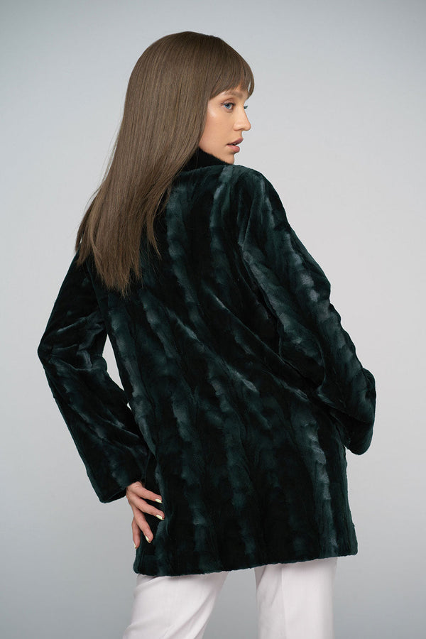 Olive Genuine Mink Fur Midi Coat-1