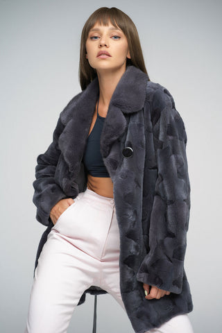 Gray Genuine Mink Fur Midi Coat-2