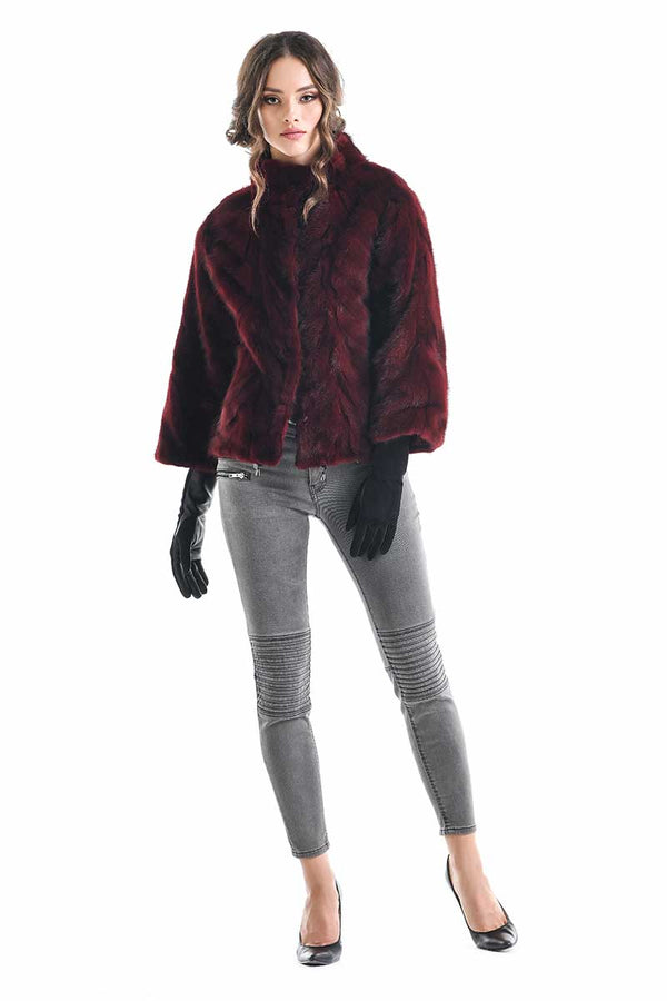 Burgundy Genuine Mink Fur Jacket-2