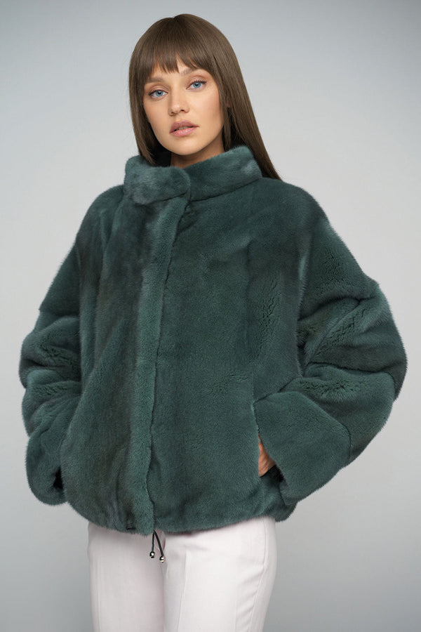 Olive Genuine Mink Fur Coat-1