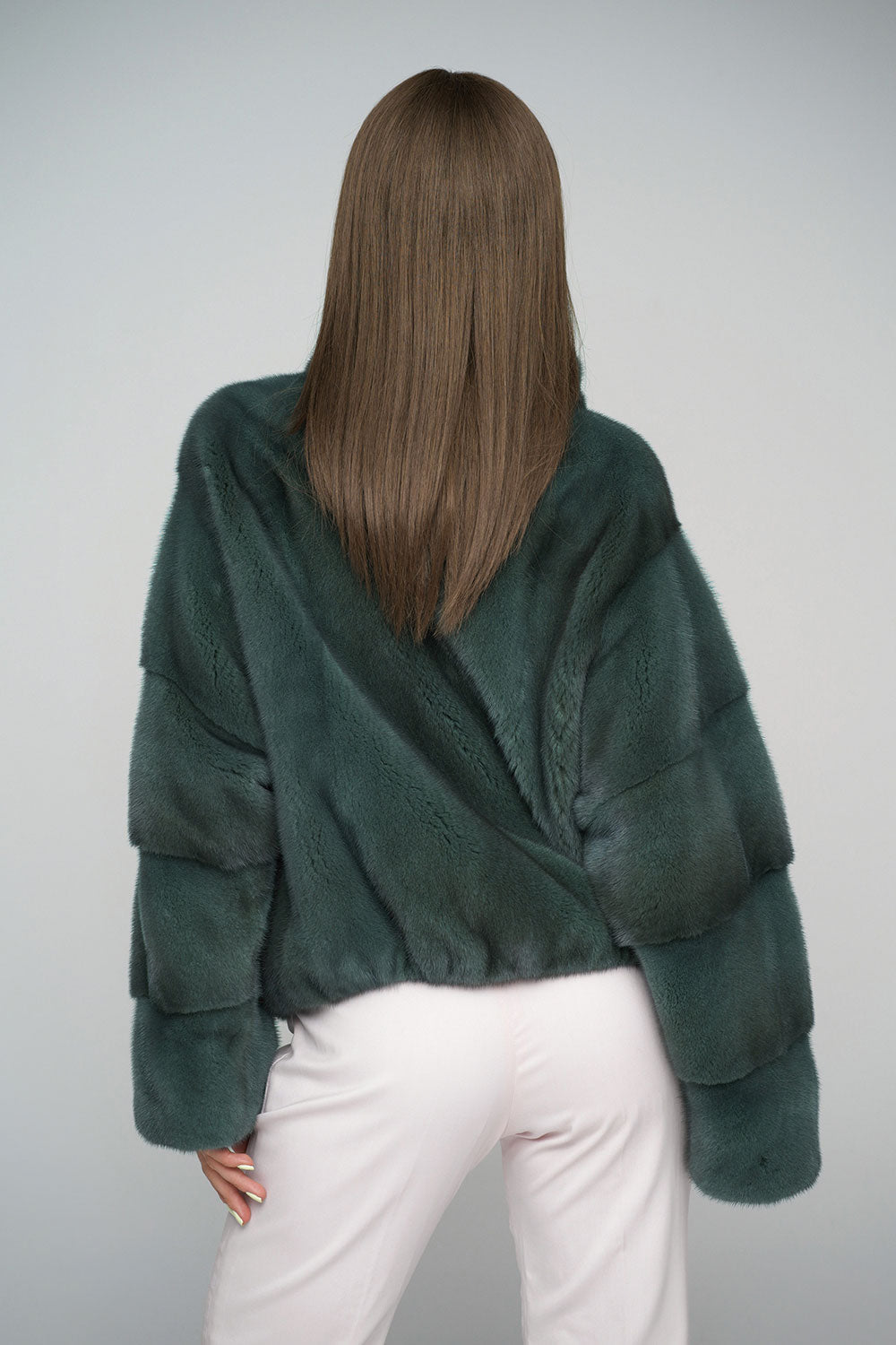 Olive Genuine Mink Fur Coat-2