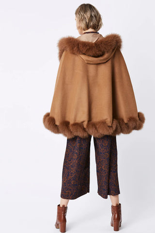 Mocha Cashmere Hooded and Fox Fur Cape Coat-3