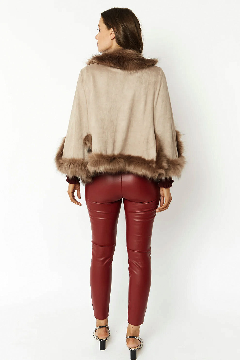 Mocha Faux Fur Suede Cape Jacket-3