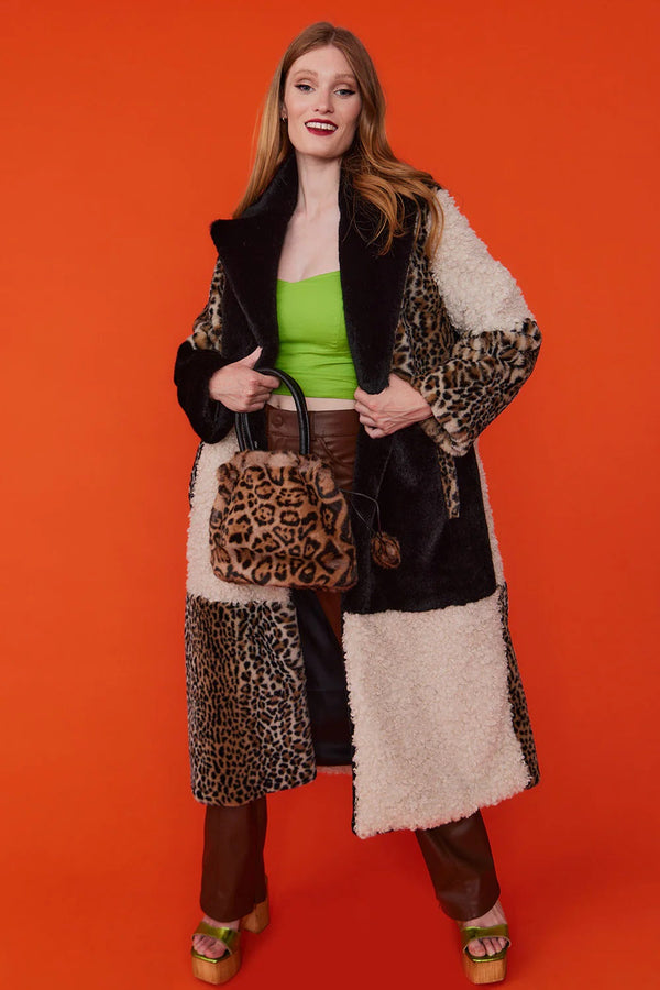 Mocha Faux Fur and Faux Shearling Maxi Coat-1