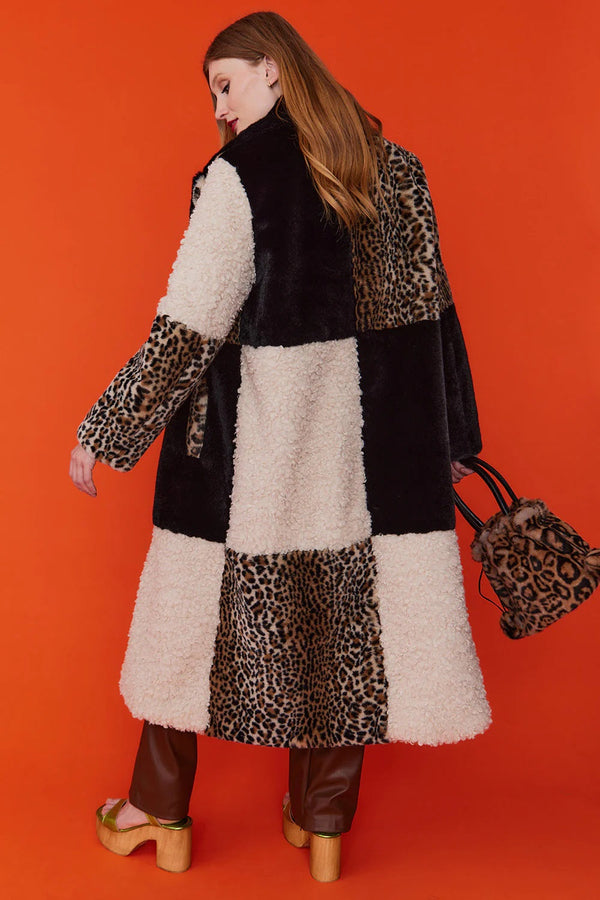 Mocha Faux Fur and Faux Shearling Maxi Coat-3