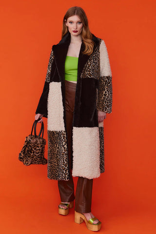 Mocha Faux Fur and Faux Shearling Maxi Coat-0