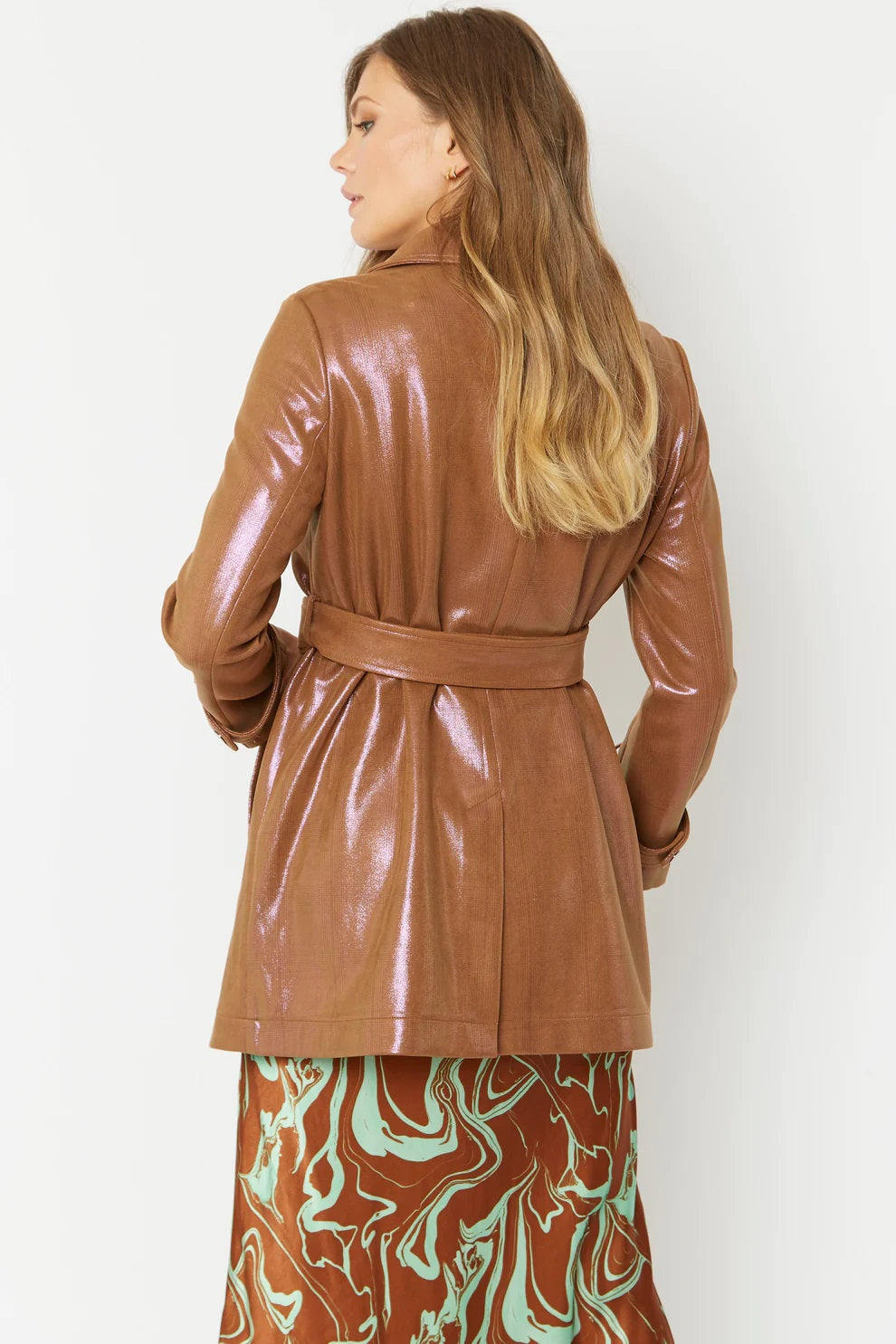 Mocha Metallic Faux Suede Trench Coat-3