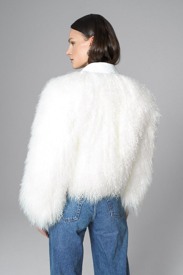 White Natural Mongolian Shearling Jacket-3