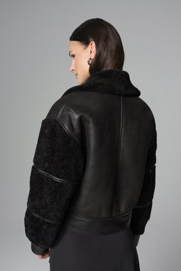 Black Oversized Shearling Leather Jacket-2