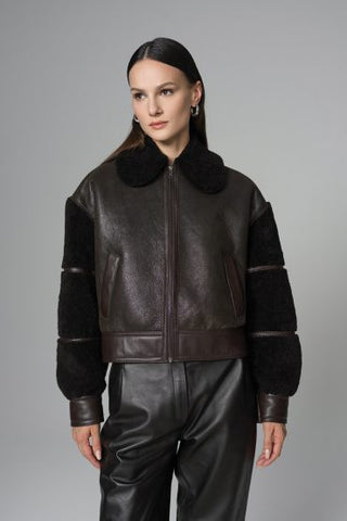 Brown Oversized Shearling Leather Jacket-1