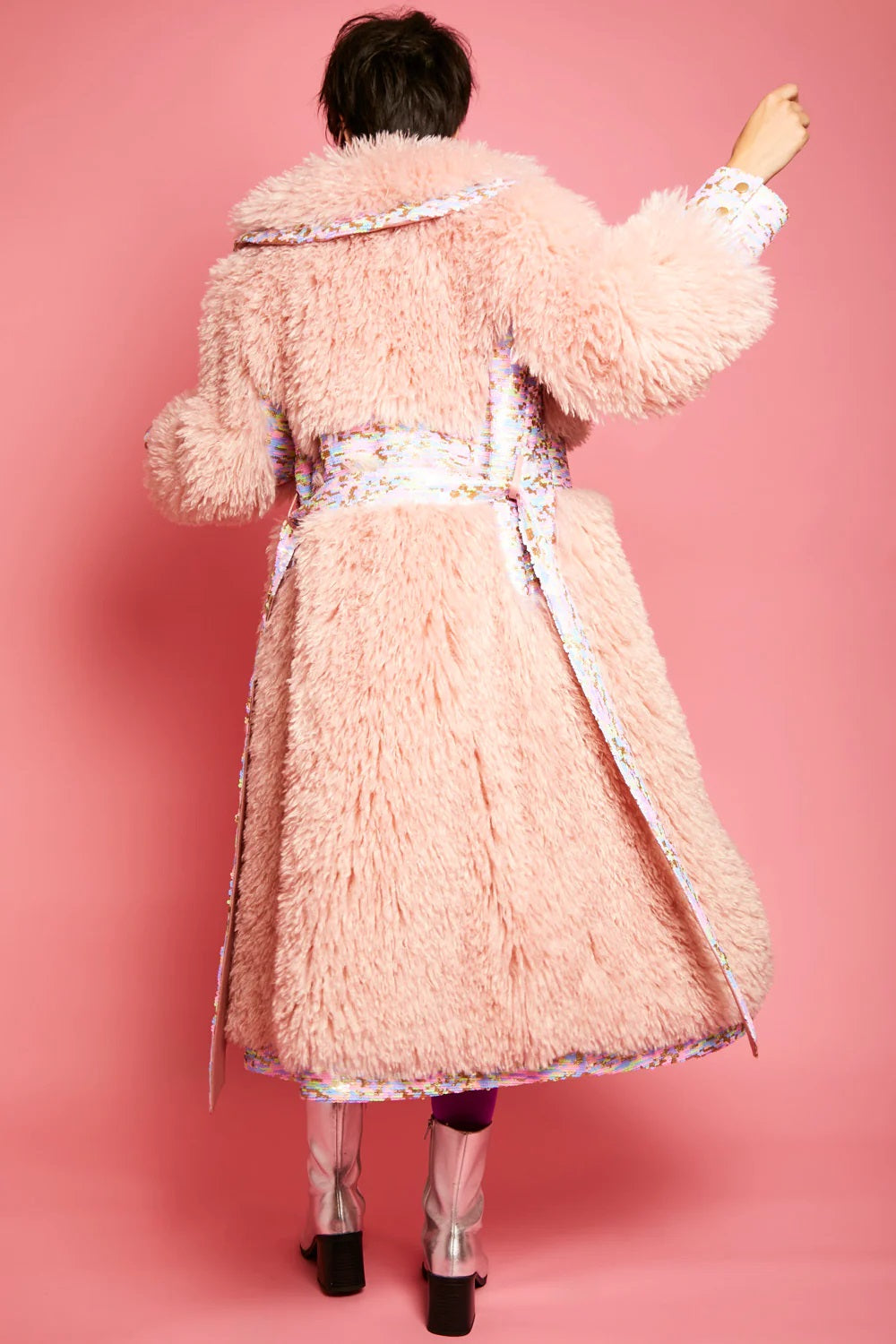 Pink Knitted Bamboo Eco Leather Shearling Coat-3