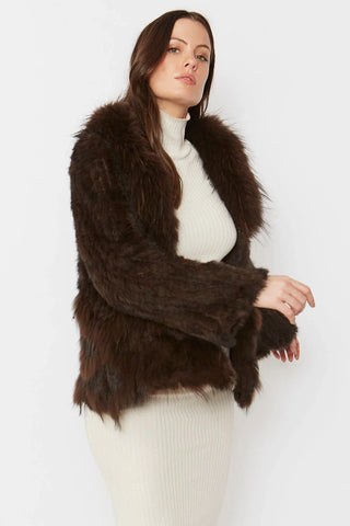 Chocolate Scalloped Coney Fur Jacket With Fox Fur Collar-1