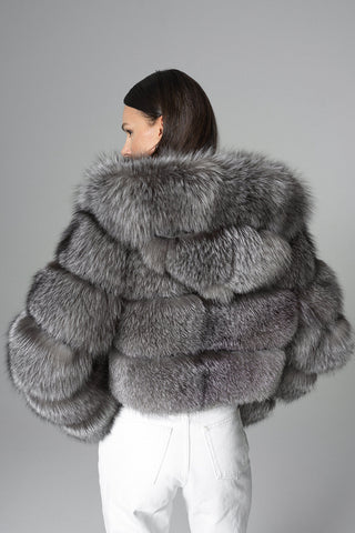 Silver Hooded Arctic Fox Raccoon Fur Jacket-1