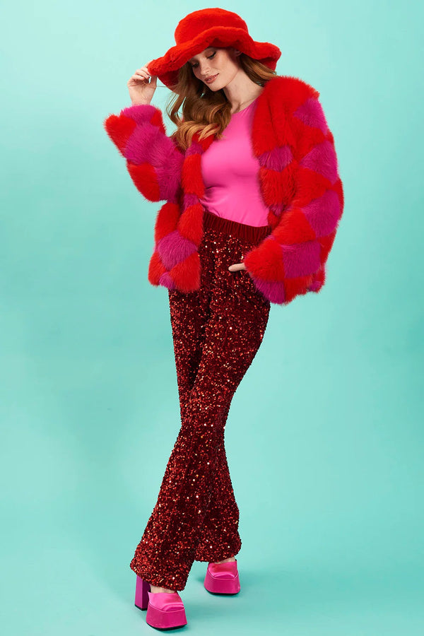 Red Sequin Flared Trousers-1