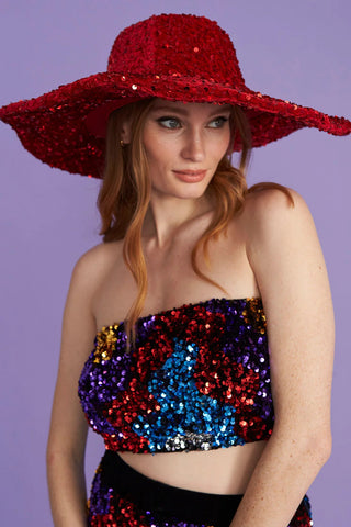 Red Sequin Handmade Flapper Hat-0