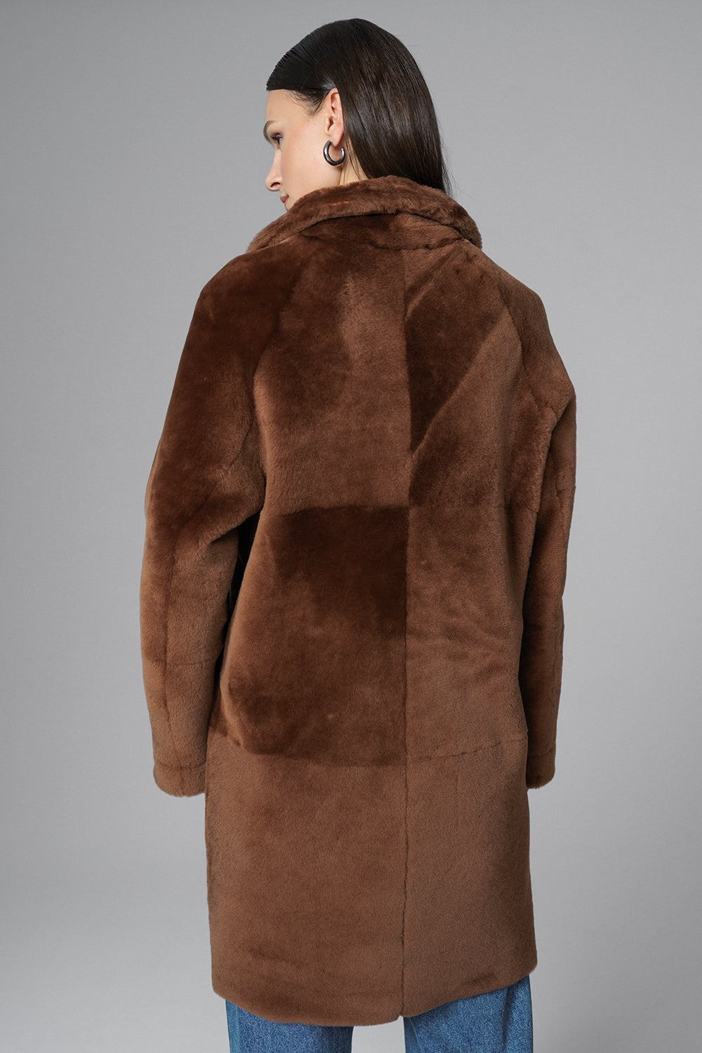 Cognac Reversible Genuine Merino Wool Sheepskin Midi Coat-1