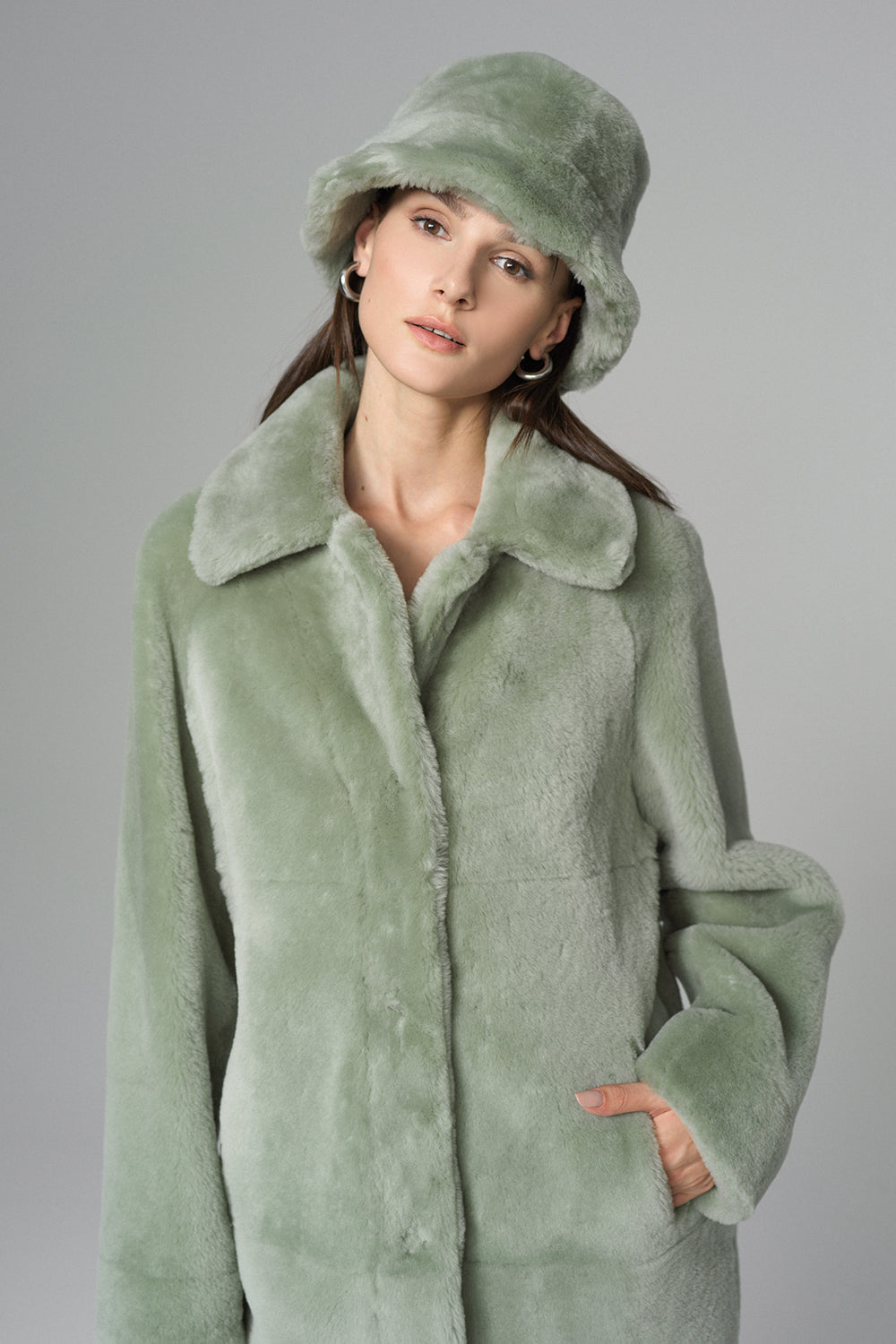 Mint Reversible Genuine Merino Wool Sheepskin Midi Coat-2