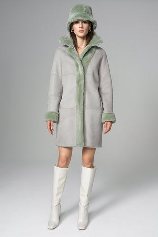 Mint Reversible Genuine Merino Wool Sheepskin Midi Coat-4