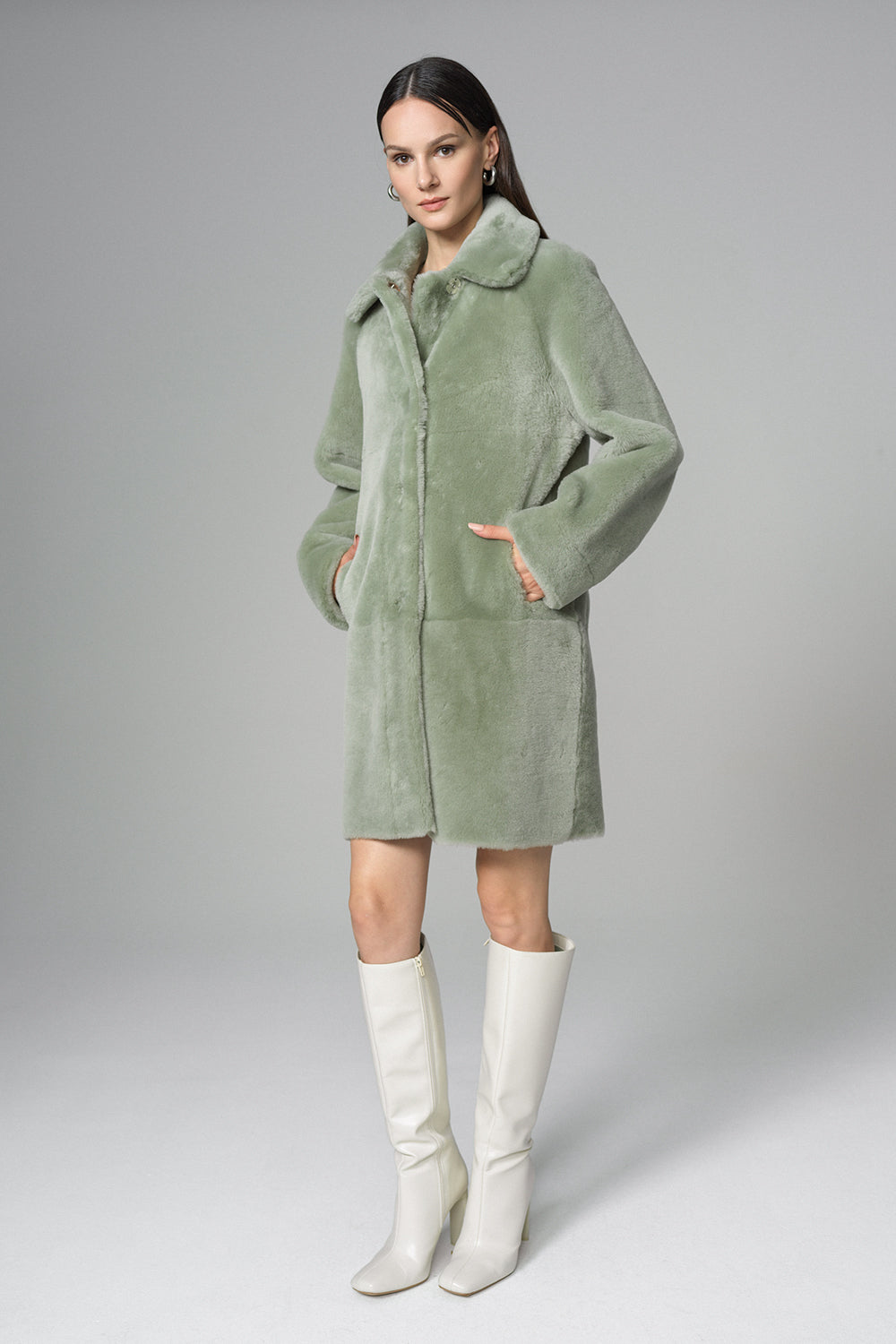 Mint Reversible Genuine Merino Wool Sheepskin Midi Coat-3