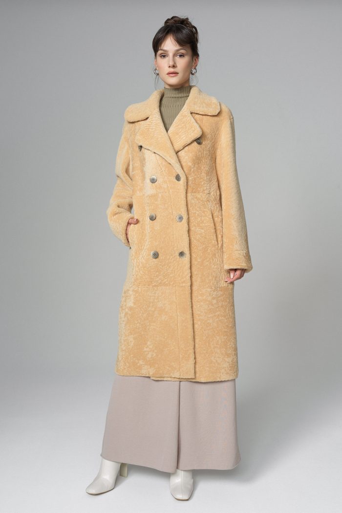 Yellow Reversible Genuine Sheepskin ﻿Maxi Coat-0