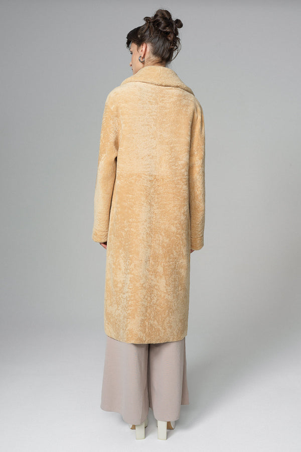 Yellow Reversible Genuine Sheepskin ﻿Maxi Coat-1