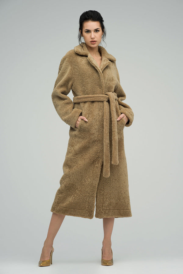 Beige Reversible Sheepskin Lamb Fur Maxi Coat-0