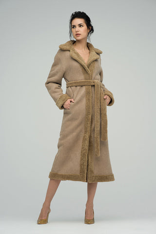 Beige Reversible Sheepskin Lamb Fur Maxi Coat-1