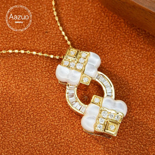 Aazuo 18K Real Yellow Gold Jewelry Set - Natural MOP Real Diamonds