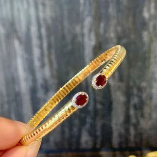 Aazuo Luxury Jewelry - 18K Yellow Gold Real Natrual Ruby Luxury Jewelry Set - Ring Earring & Bangles