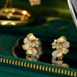 Aazuo Luxury Jewelry - 18K Yellow Gold Jewelry Set With Real Diamonds and Original Design