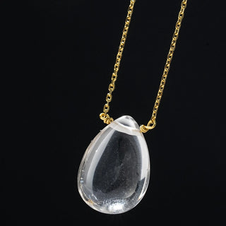 925 Natural White Crystal Water Drop Pendant Necklace