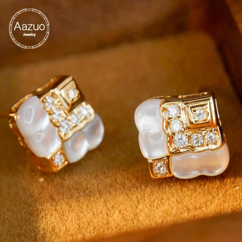 Aazuo 18K Real Jewelry Set - Yellow Gold Natural MOP Real Diamonds