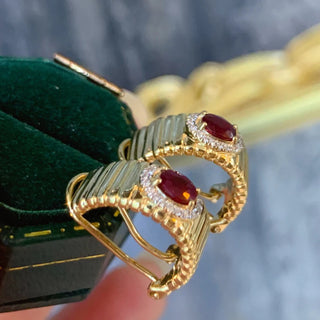 Aazuo Luxury Jewelry - 18K Yellow Gold Real Natrual Ruby Luxury Jewelry Set - Ring Earring & Bangles