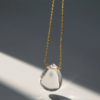 925 Natural White Crystal Water Drop Pendant Necklace