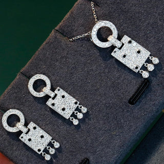 Aazuo 18K Real Jewelry Set - White Gold Real Diamonds