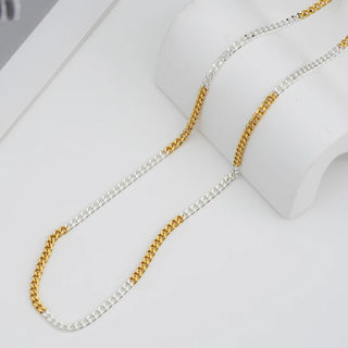 925 Sterling Silver Two Tone Cuban Link Chain Necklace